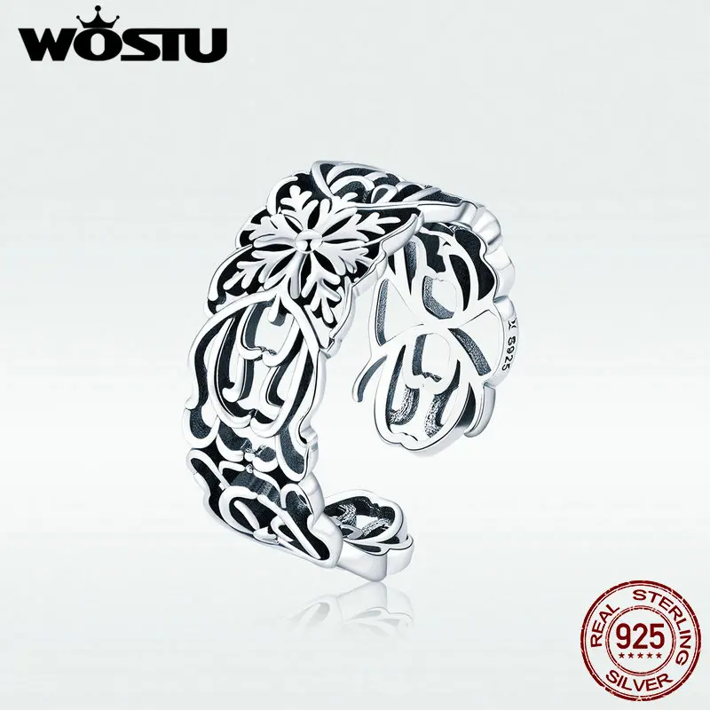 

WOSTU New Collection 925 Sterling Silver Flower Vintage Ring Finger Adjustable Size Rings For Women Silver 925 Jewelry BKR500