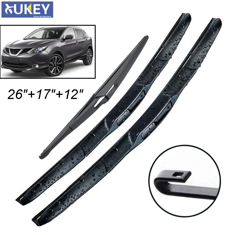 

Xukey 3Pcs Front Rear Windshield Wiper Blades Set For Nissan Qashqai J11 2018 2017 2016 2015 2014 2013 26"17"12"