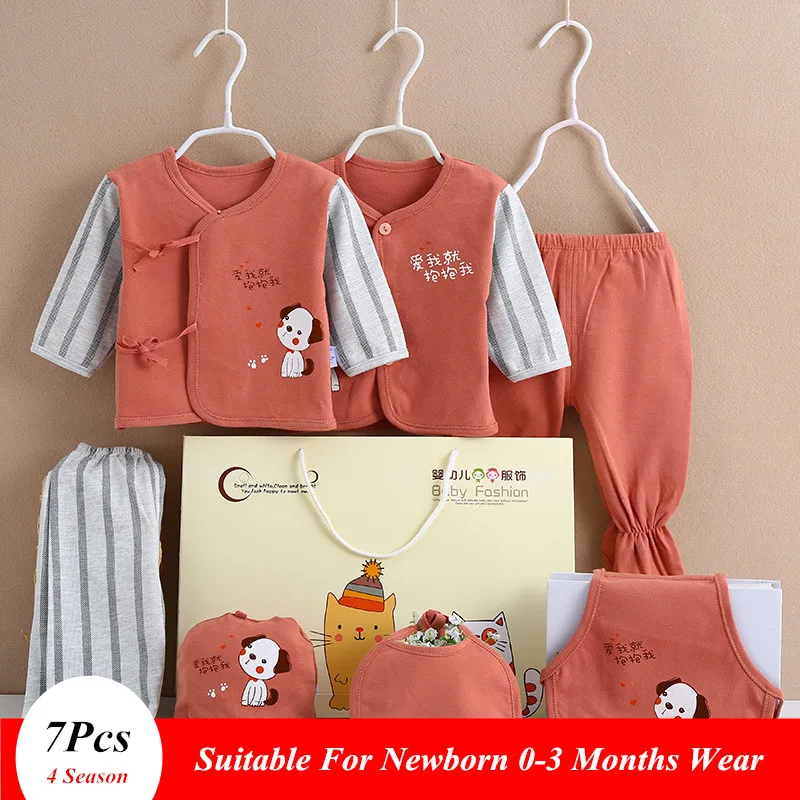

7Pcs/Set 0-3 Months Newborn Clothing Set Gift Box Baby Boy Girl Underwear Pajamas Set For Newborn 4 Season Wear Dwq450