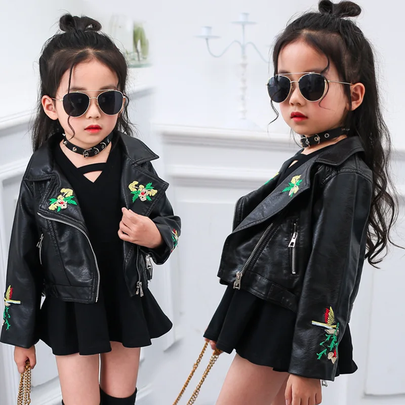 Spring Autumn Kids PU Leather Jacket for Girls Clothes Child Motorcycle