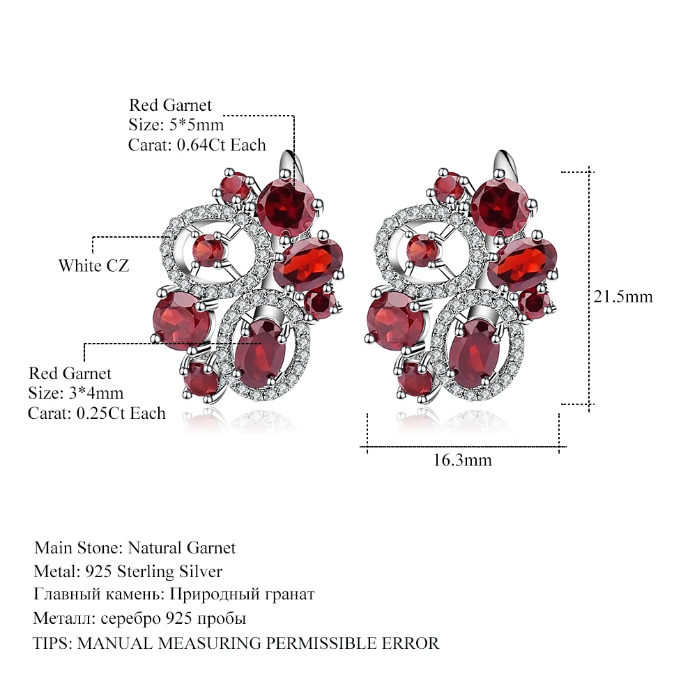 Серьги-гвоздики в виде цветка, натуральный гранатовый камень, 6.23Ct, 925 пробы, серебро, хорошее ювелирное изделие для женщин, свадебные серьги