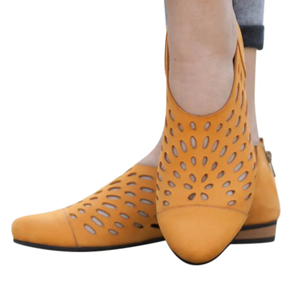 

Women's Rome Retro Square Heels Spring Summer Low Chunky Heel Pointy Pointed Toe Hollow Out Leather Shoes