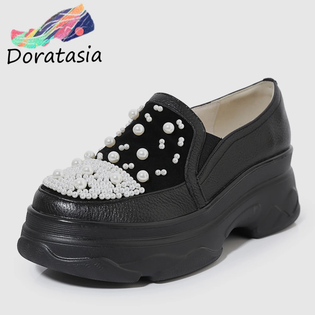 

DORATASIA New Arrivals Genuine Cow Leather Flat Platform Shoes Woman Vulcanize Elastic Band Comfortable Vulcanize Woman Shoes
