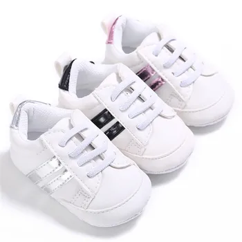 

11-13CM Toddler Crib Shoe Lace-up White Classic Indoor Infants Baby Soft Sole First Walker Shoe Training Anti-slip Shoes