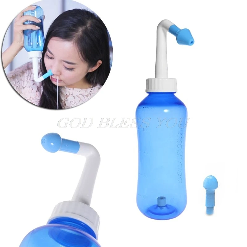 Nose Nasal Wash System Pot Sinus Allergies Relief Rinse Neti Children Adults 500mL Plastic Blue Bottle Equipment Practical New