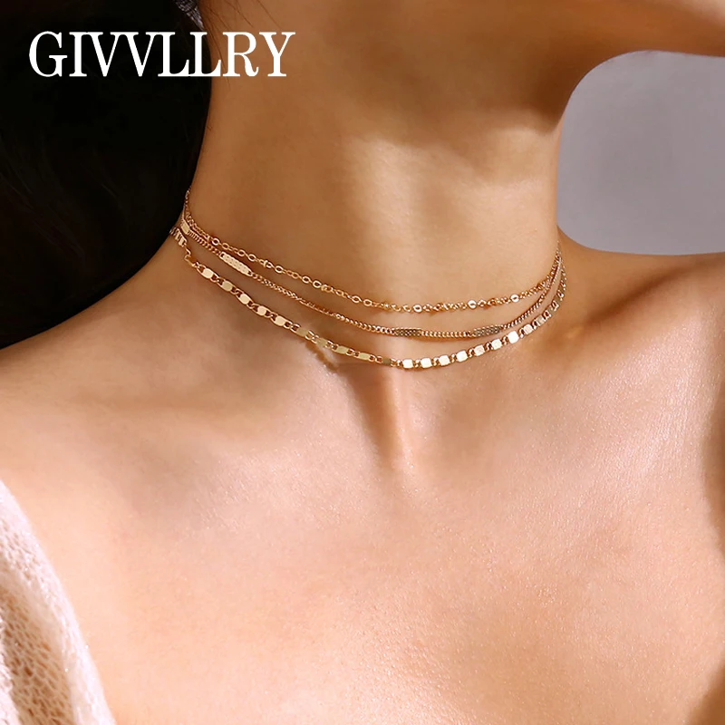 

GIVVLLRY Minimalist Triple Choker Necklace Fashion Jewelry Elegant Gold Color Multi Layered Handmade Chain Necklace for Women
