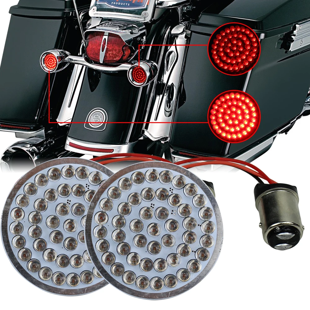 

2 Pcs 2" Turn Signal Inserts Motorcycle Signals Led Rear Running Brake Light Led Bright Red For Harley Motorcycles 1157 Bullet