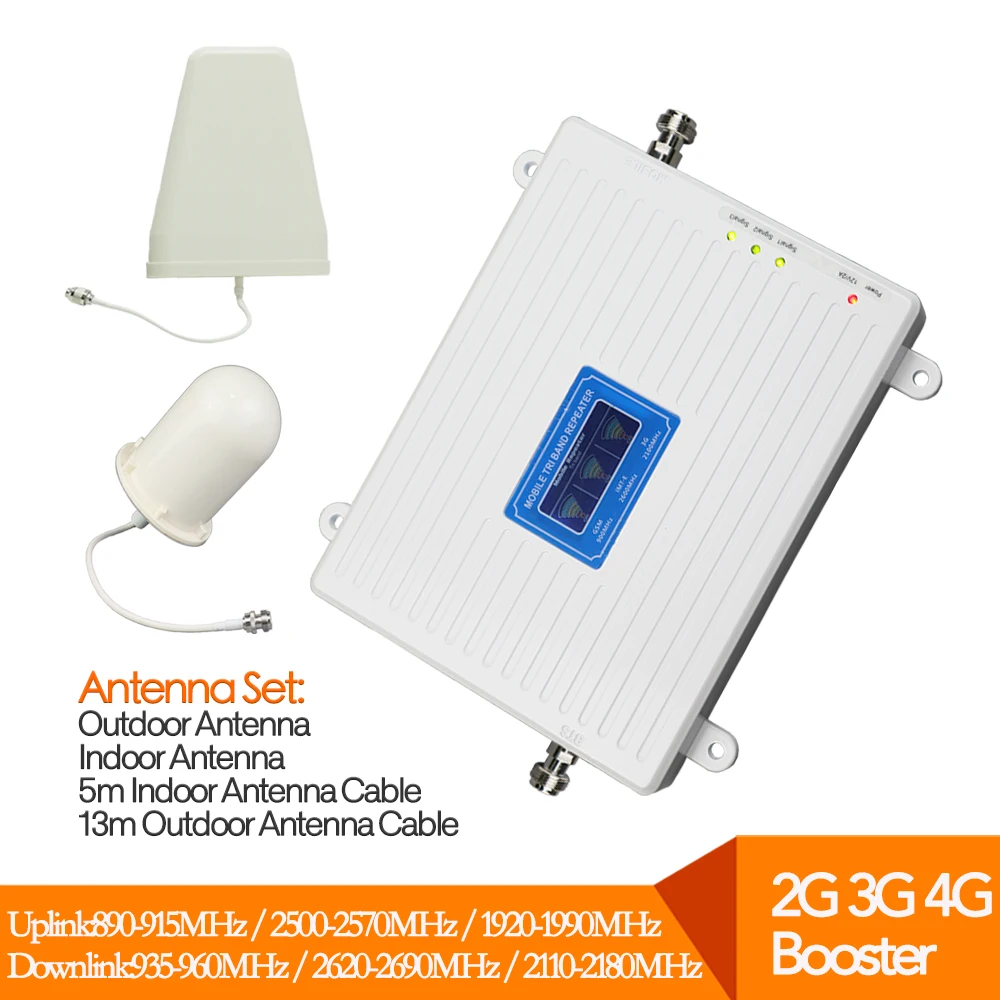

Powerful 3G 2100MHz 4G 2600MHz Signal Booster tri Band Cell Phone Signal Repeater 2G Amplifier UMTS 2100 LTE 2600 with antenna