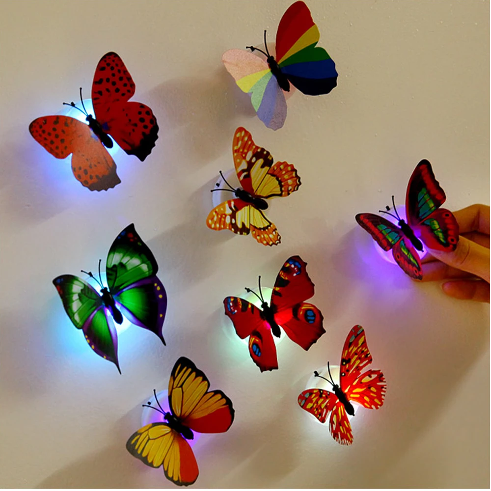 10pcs Colorful light Butterfly Wall Stickers Easy Installation Night light LED 