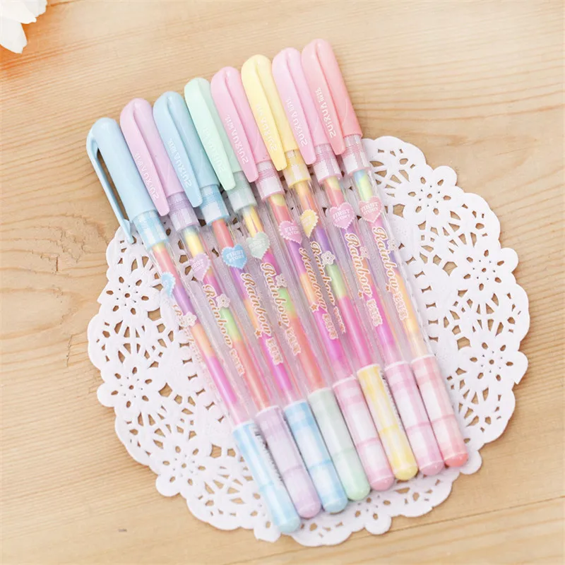 

8Pcs/Lot Korean Candy Color Rainbow Pastel Gel Pen Stationery Store Escritorio School Tool Material Thing Item Shop Highlighter