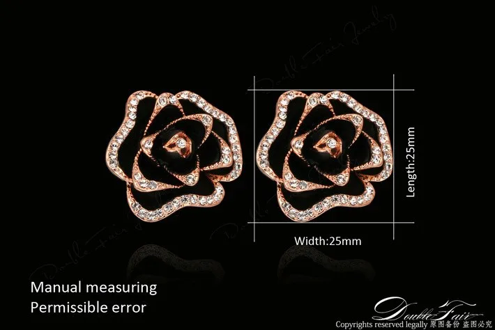 Серьги-гвоздики с черными розами, кубическим цирконием и кристаллами, розовое золото, модное винтажное ювелирное изделие для женщин, brincos joias DFE729