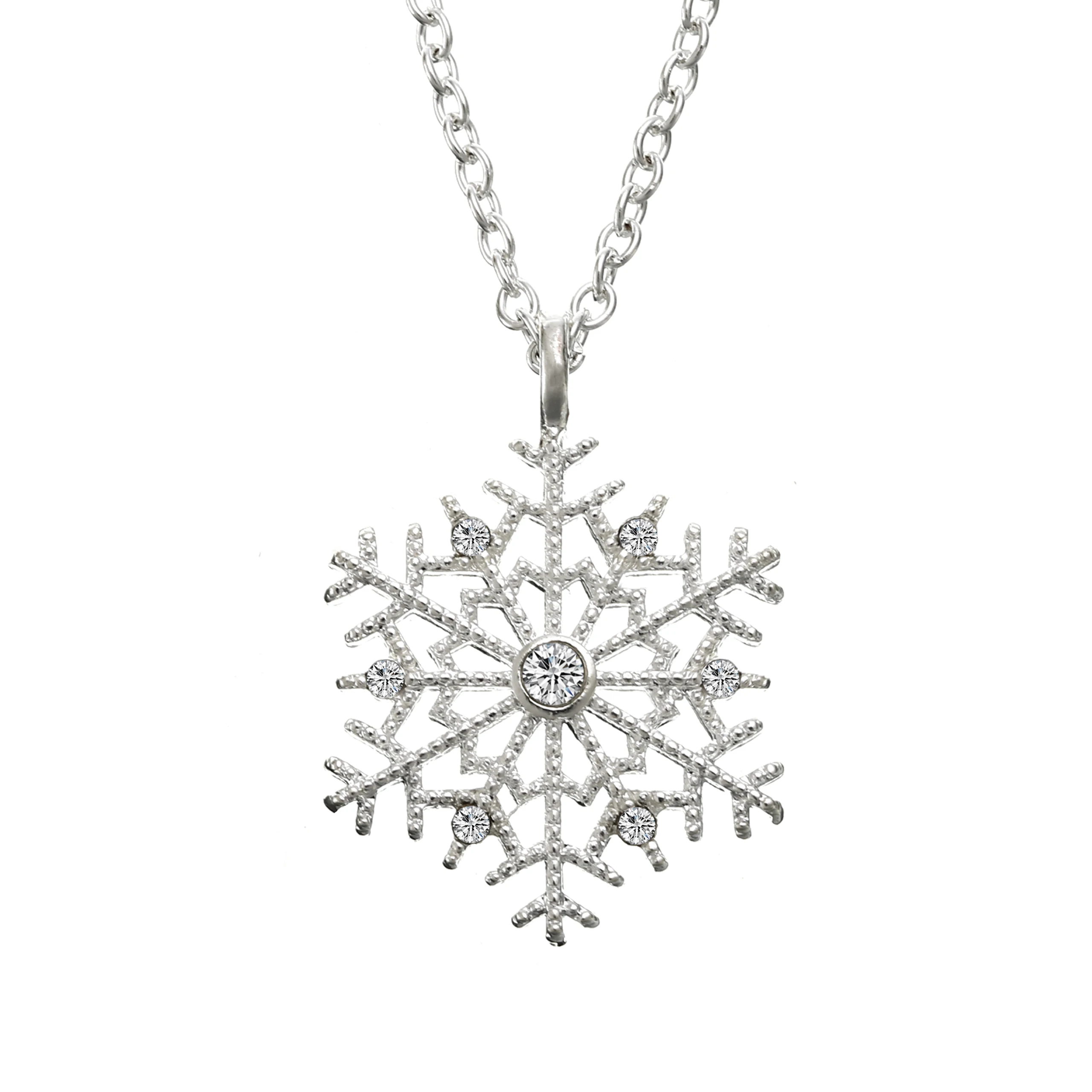 New Year Christmas Gift Fashion Luxury Silver Plated Snowflake Necklace Pendants Snow Flower Chain Necklace Jewelry for Women