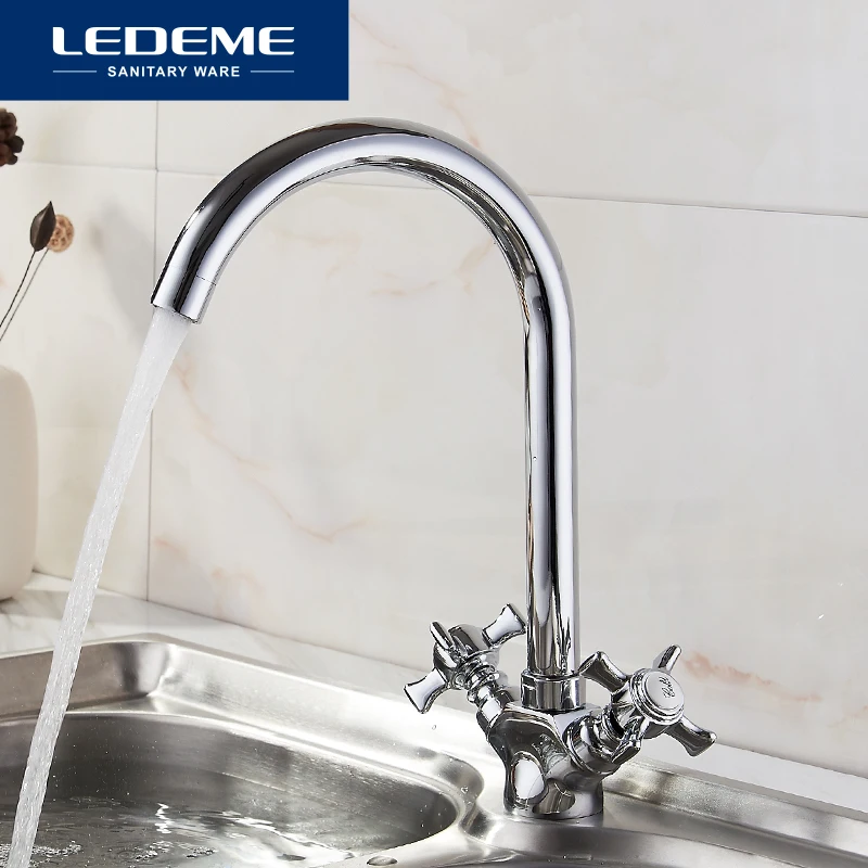 Billige LEDEME Küche Wasserhahn Dual Griff Poliert Rotierenden 2 Löcher Home Wasserhähne Messing Thermostat Mischer Montiert Becken Armaturen L4311A 2