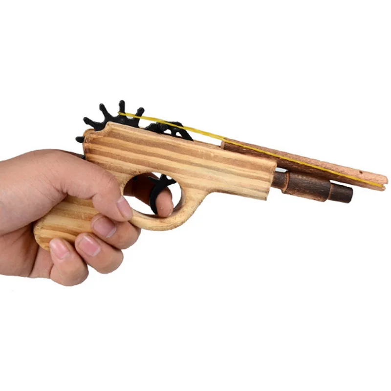 discounted 1pcs/set Bullet Rubber Band Launcher Wooden Gun Hand Pistol Guns Shooting Toy Gifts Boys Outdoor Fu