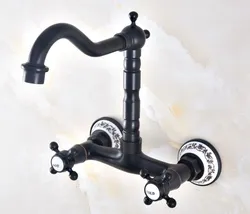 Black Oil Rubbed Bronze Brass Two Cross Handles Wall Mount Swivel Spout Kitchen & Bathroom Basin Sink Faucet Mixer Tap anf460