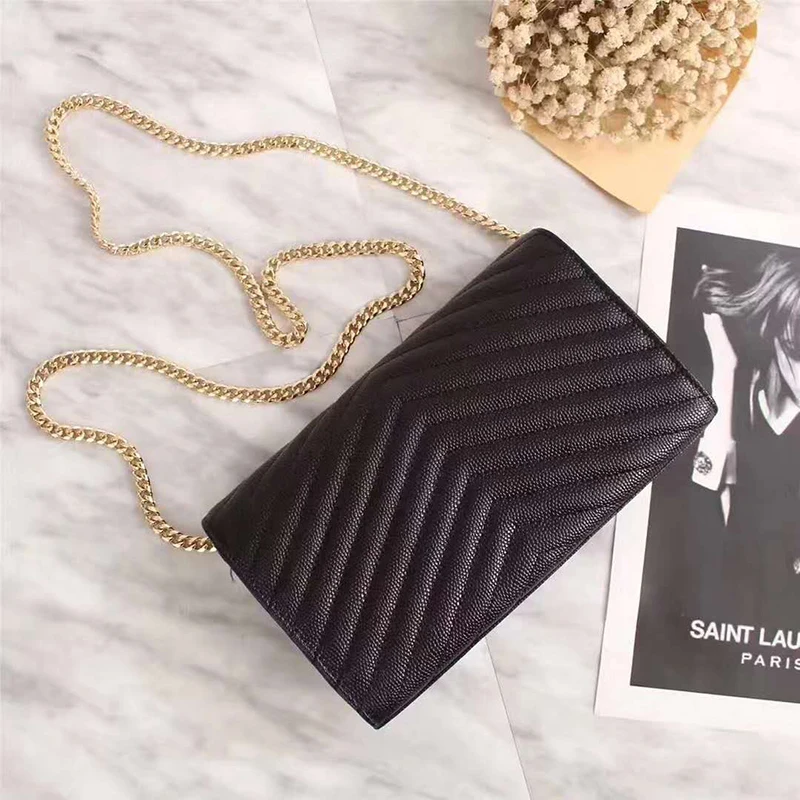

Luxury Women Genuine Leather Handbags Designer Caviar Leather Chain Mini Bag Genuine Leather Bags For Women 2019 Messenger Bags