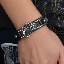 Браслет Скорпион в стиле панк для мужчин и женщин, широкий кожаный браслет в виде животных, подарок подруге, парню, серебряные ювелирные изделия в стиле хип-хоп