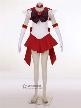 

Anime Sailor Moon Sailor Mars Hino Rei uniform Japanese Cosplay Costume halloween dress+necklace+bowknot+gloves+head band