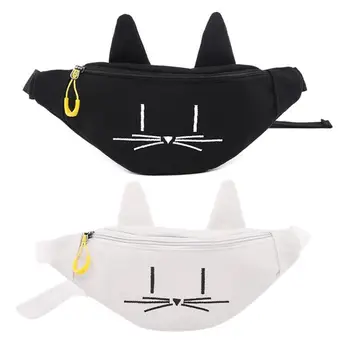 

Women New Waist Bag Cat Pattern Shoulder Women Waist Fanny Belt Packs Girl Wild soild Color Canvas Satchel Chest Bags