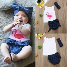 Одежда для новорожденных девочек жилет без рукавов Топ бантом короткие штаны повязка на голову, одежда комплект
