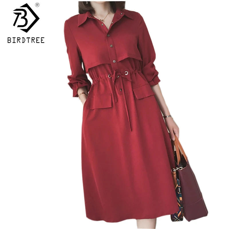 

2018 Spring Fashion Solid Dress Elastic Waist Long Sleeve A-line Slim Dresses Plus Size 5XL Office Lady Korean Style D82803C