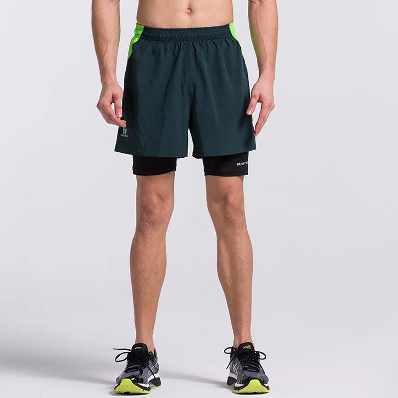 Mens 2 in 1 running shorts with compression boxer inside with pocket
