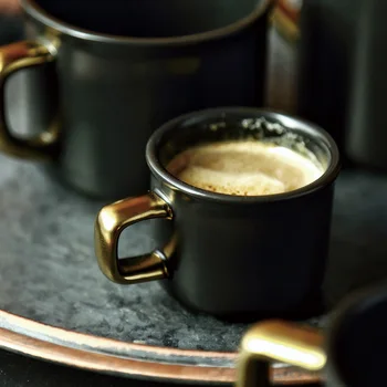 

Lekoch 500ml Black Ceramic Coffee Mug With Gold Handgrip Travel Mug Tea Milk Heat Cup For Home Kitchen Drinkware Accessories