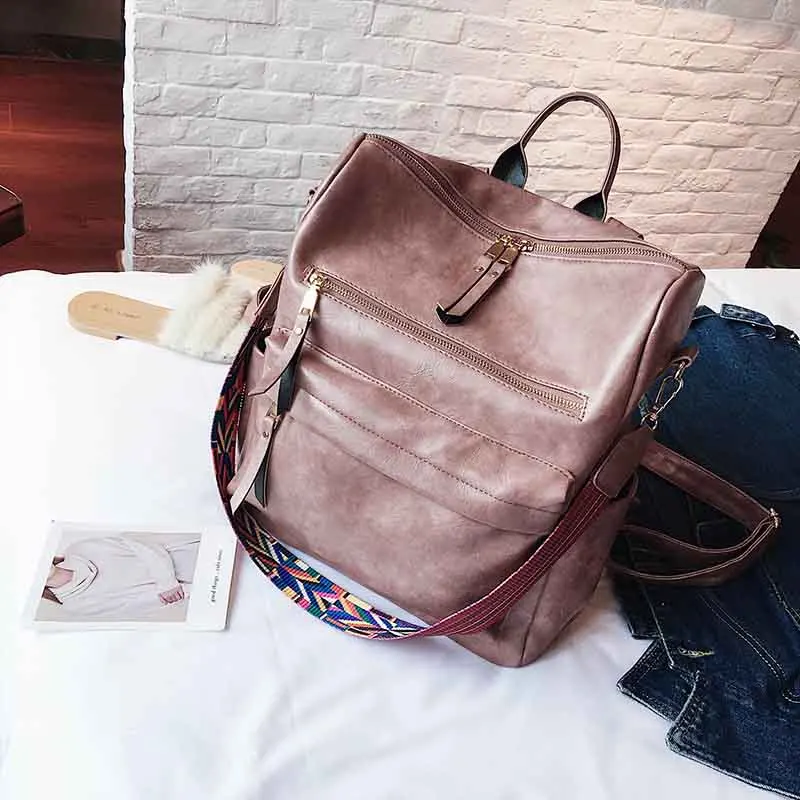 Mochila de cuero de las mujeres 2018 los estudiantes de la Escuela de bolsa mochilas grandes multifunción bolsas de viaje Mochila Rosa Vintage Mochila XA529H