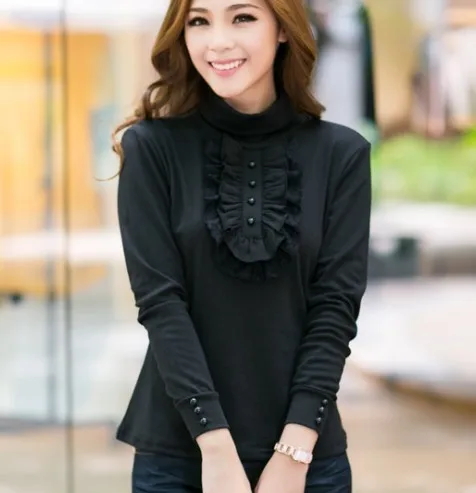 

2016 Winter Korean Turtleneck Vintage Flower Printed Lace Shirt Female Long Sleeve White Lace Blouse Women Tops Plus Size XXXXL