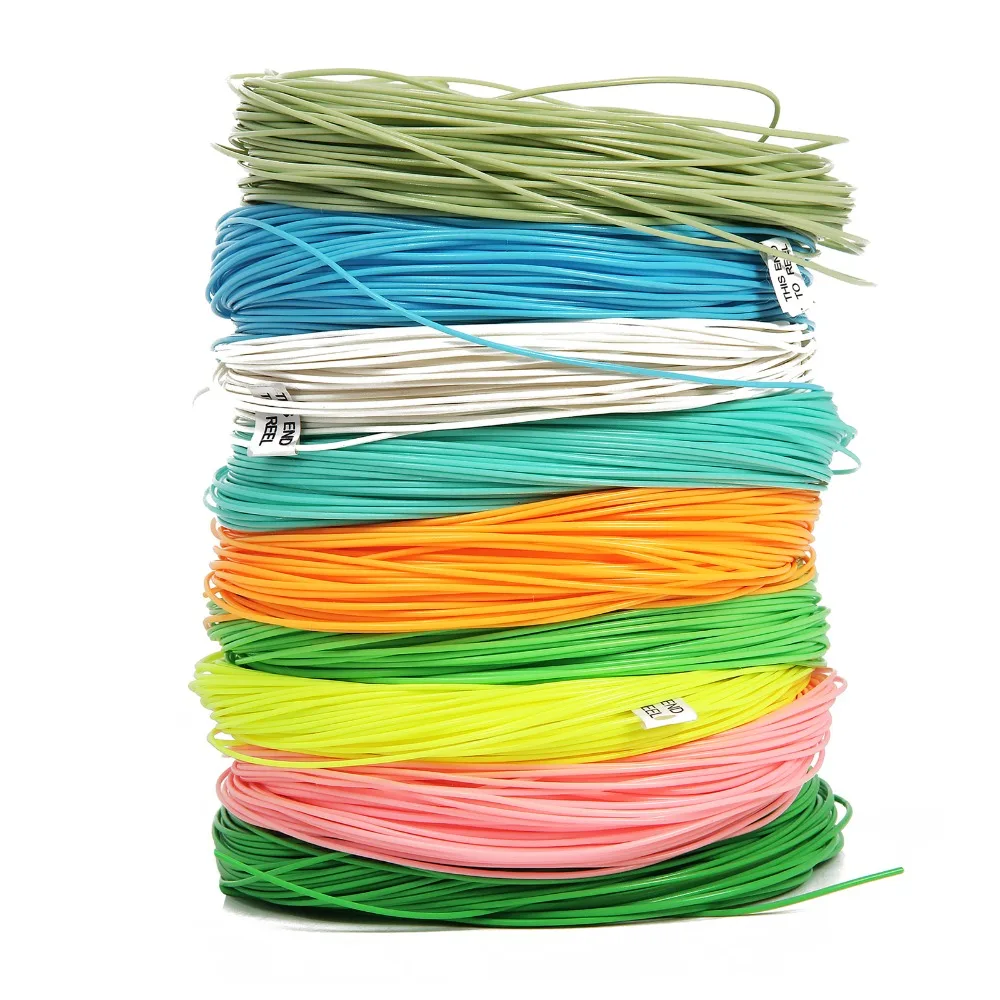 Fly Fishing WF 1 2 3 4 5 6 7 8 9WT Fly Fishing Line 100FT Weight Forward Floating Nylon Yellow Moss green Blue Orange Fly Line
