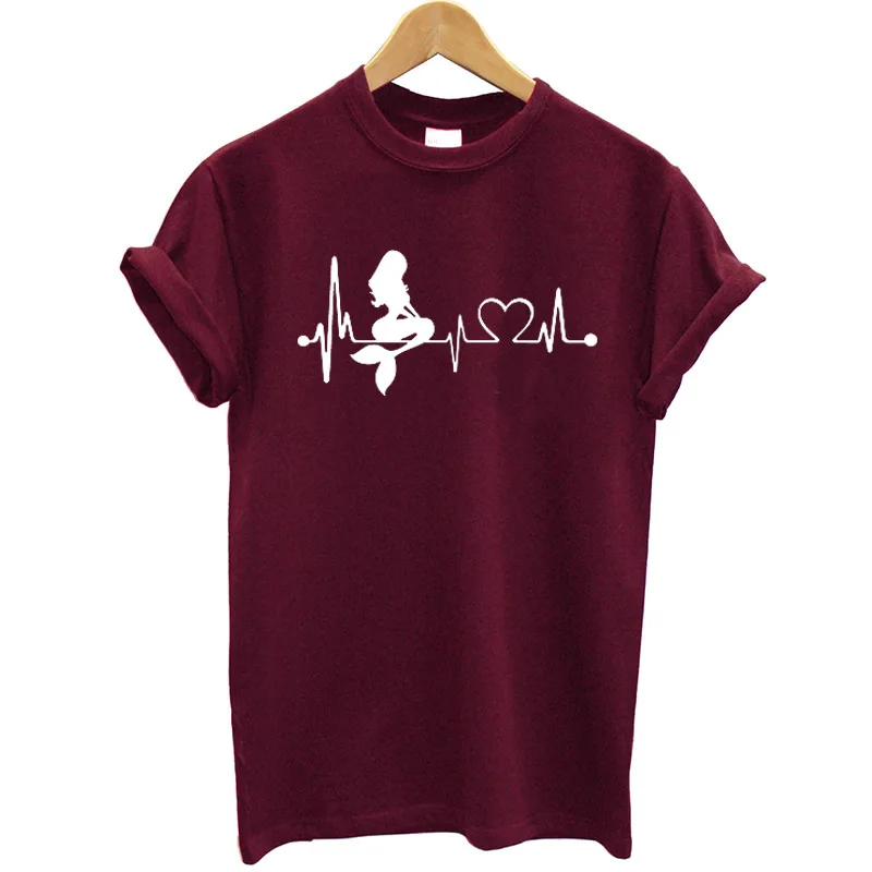 

100% Cotton T Shirt Women Short Sleeve O-neck Funny Summer Tops Streetwear Casual Mermaid Women Tshirt Graphic Fashion Clothes