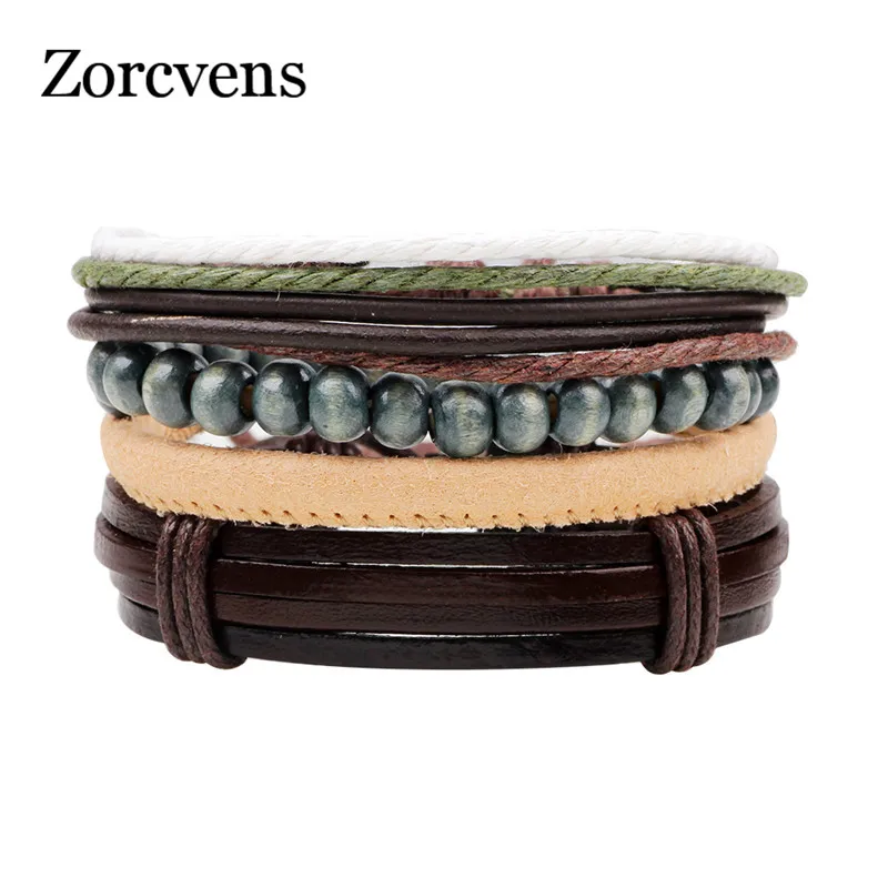 Мужские кожаные браслеты ZORCVENS многослойные плетеные с якорем и бусинами новые