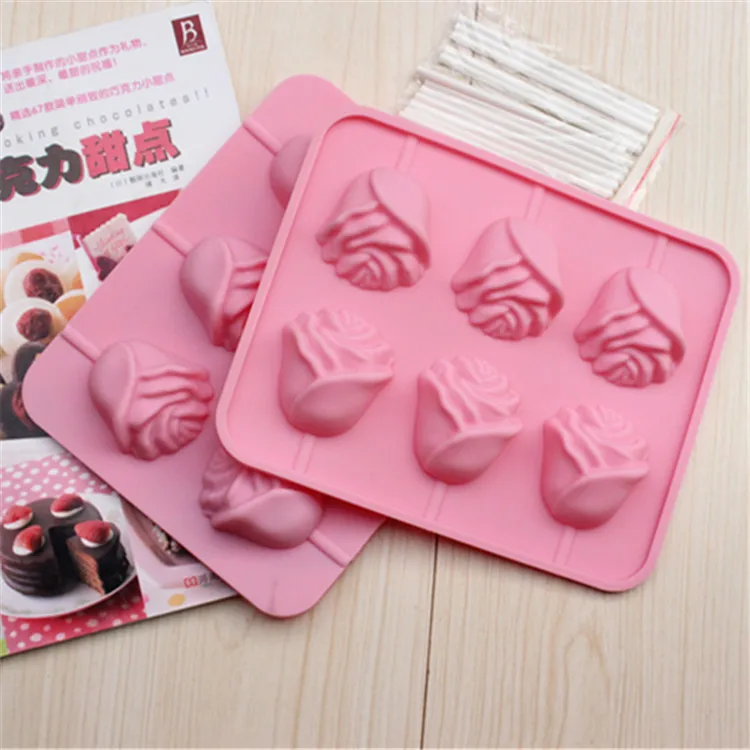 2 шт./компл. DIY 6 розовое Форма леденец на палочке форм для выпечки Торты формочки для выпекания кексов, 3D пудинг формы для шоколада для силиконовая форма для шоколада E612