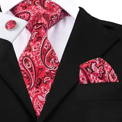 SN-1616 галстук красный свадебные галстуки для мужчин Классический Пейсли шаблон шеи галстук карман Квадратные Запонки Набор Мода Gravatas
