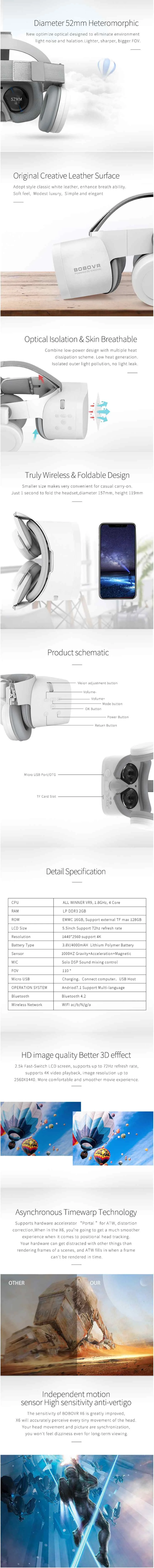 BOBOVR X6 виртуальной реальности все в одном бинокль виртуальной реальности 2,5 K HD VR гарнитура Android 2 ГБ/16 ГБ складной 3D очки шлем