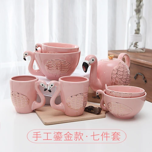 Фламинго чашки набор свадебный набор Подарочная коробка Бытовая творческая индивидуальная пара стиль - Цвет: 14