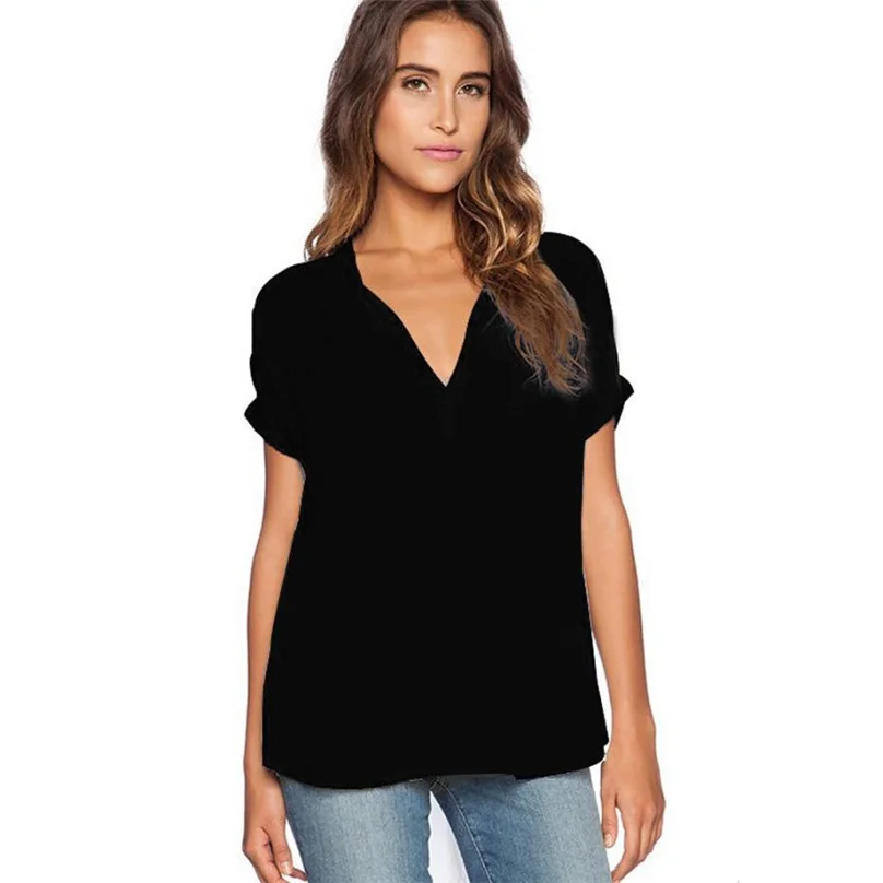

2019 Women Short Sleeve Blouses Orange Gray Black Elegant Blusas Mujer irregular Blouses Feminino Summer Tops #TH