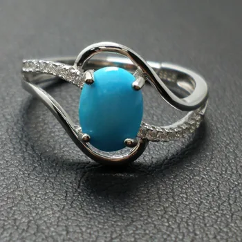 

FLZB, 925 Sterling Silver Jewelry 100% Natural Oval 6*8 Turquoise Blue Gem Rings For Women Fine Jewelry Wedding Ring Jewelry