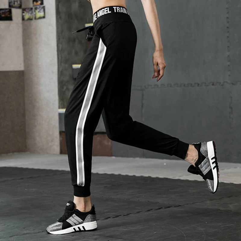 Smotop النساء فضفاضة عارضة طويلة السراويل مرونة الخصر جيب خليط الأبيض مخطط Streetwear مجوف سروال شكل قلم رصاص Jogger أسفل
