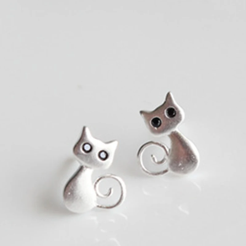Real 925 sterling silver jewelry female cute animal cat earring small stud earring for girls wholesale Ute1130