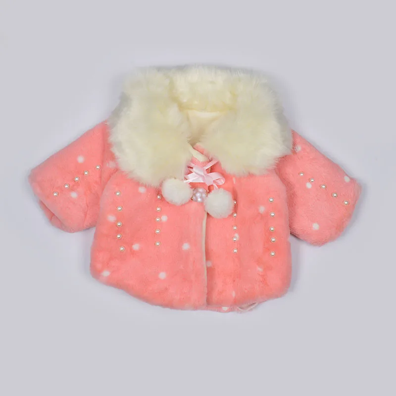 Осенне-зимнее пальто для маленьких девочек, детская верхняя одежда с искусственным мехом и жемчужинами, флисовая куртка с воротником с лацканами, куртка принцессы, пальто