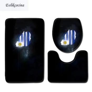 

Free Shipping 3pcs Country Logo Banyo Bathroom Carpet Toilet U Bath Mat Set Non Slip Tapis Salle De Bain Floor Alfombra Bano