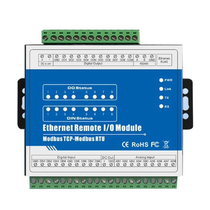 RJ45 модуль сбора данных Modbus TCP Ethernet удаленного IO модуль 8 оптического изолированные Цифровые входы анти-защита от обратной