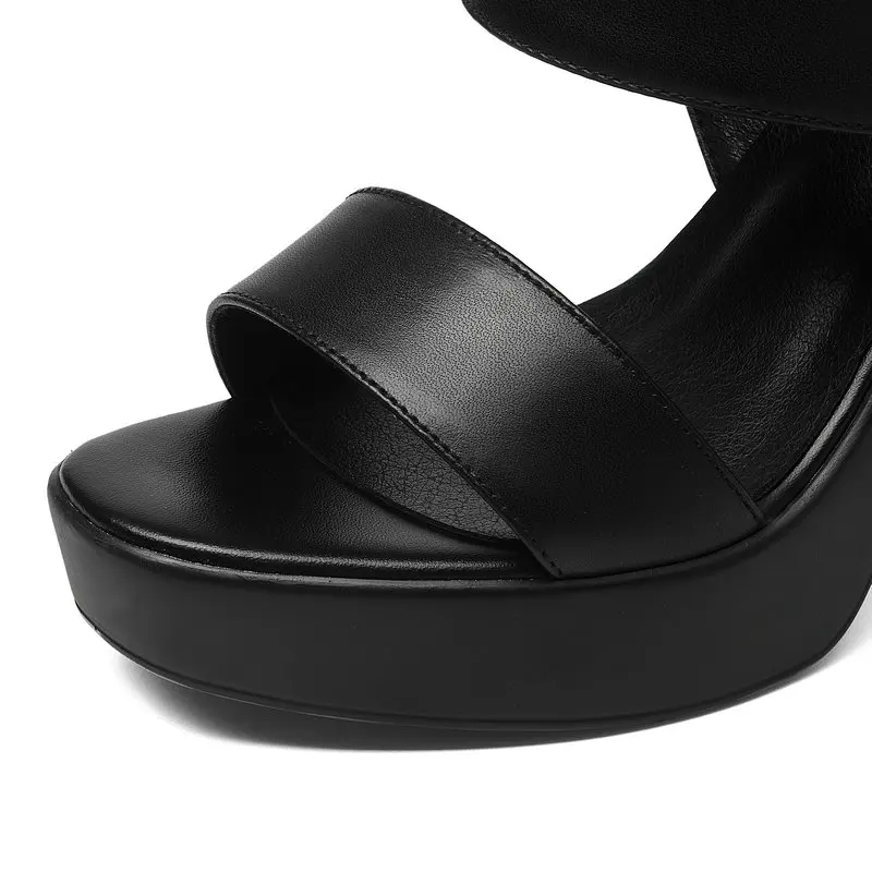 blanc forme Chaussures Véritable Cuir Hauts Arrière Épais Noir Talons Femmes Dames À D'été Sandales En Gladiateur Sangle Plate 2019 Mode P8Hvqn40w