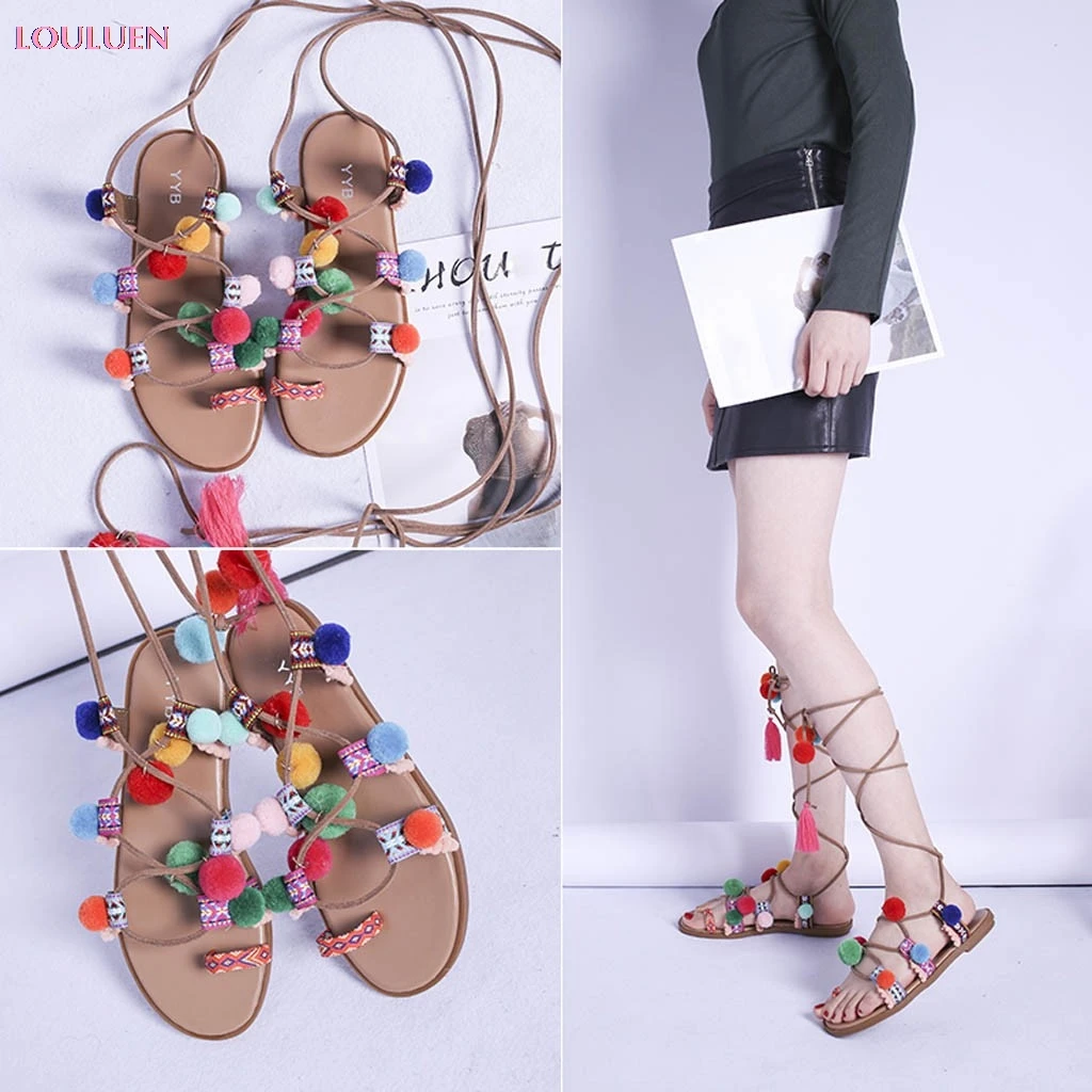 

Sandals Women Summer Bohemian Cross Straps Long Tube Sandals Casual Beach Sandals Multi Size 35- 43 Drop #0409