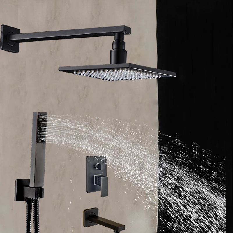 Wall Mount Rain Oil Rubbed Bronze Shower Head Hand Shower Tub Spout Unit Tap