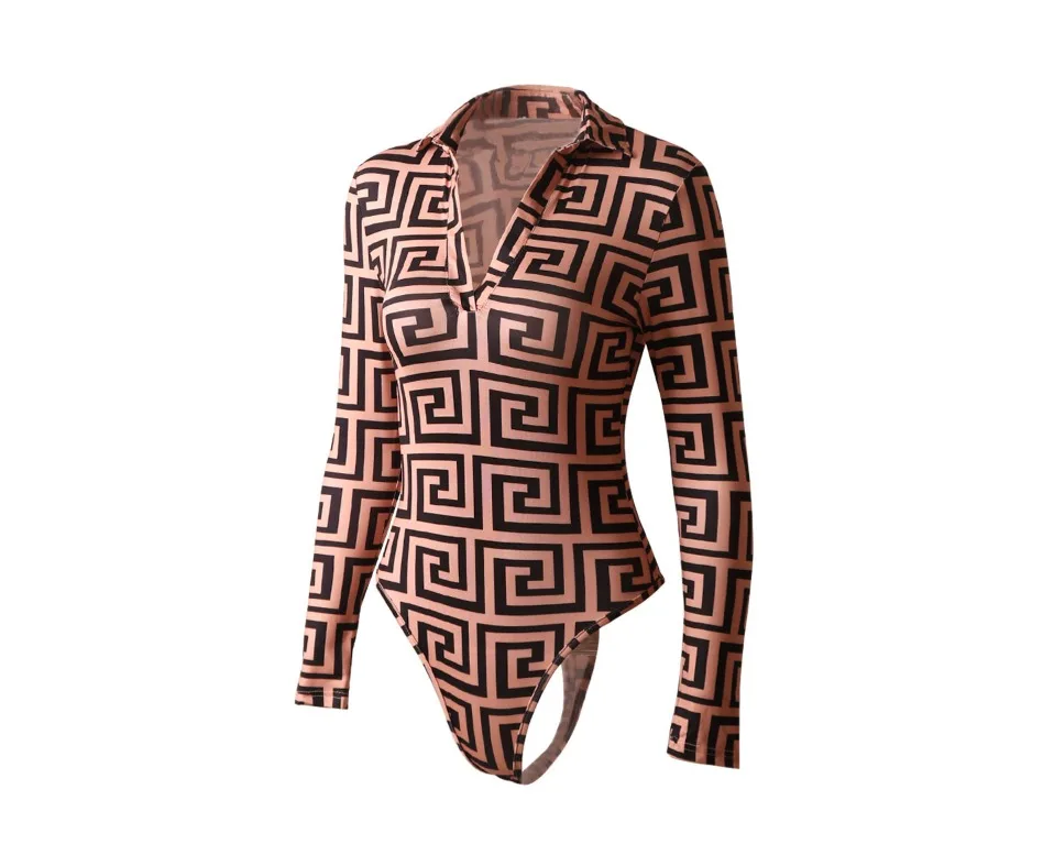 women jumpsuit sexy bodysuit mujer bodycon long sleeve club rompers palazzo print body suit  womens tops v neck streetwear 2020