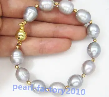 

NATURAL 11X13MM SOUTH SEA GENUINE gray PEARL BRACELET 18K CLASP 42%