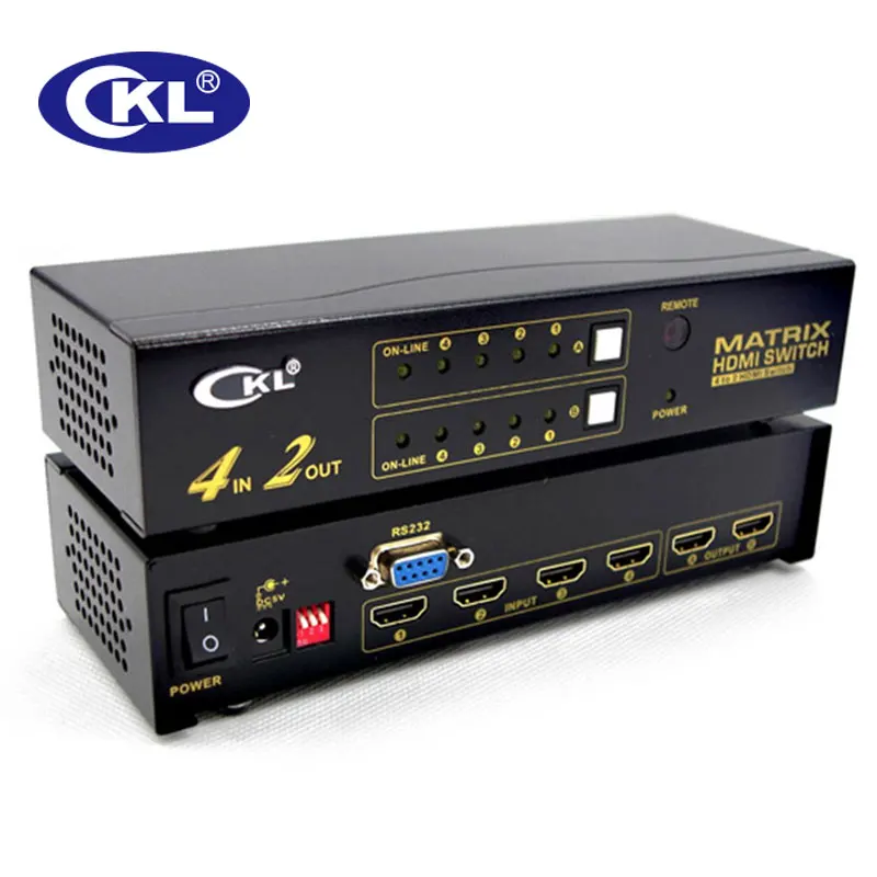 4x2 HDMI Switch Splitter 4 in 2 out with IR Remote RS232 Control