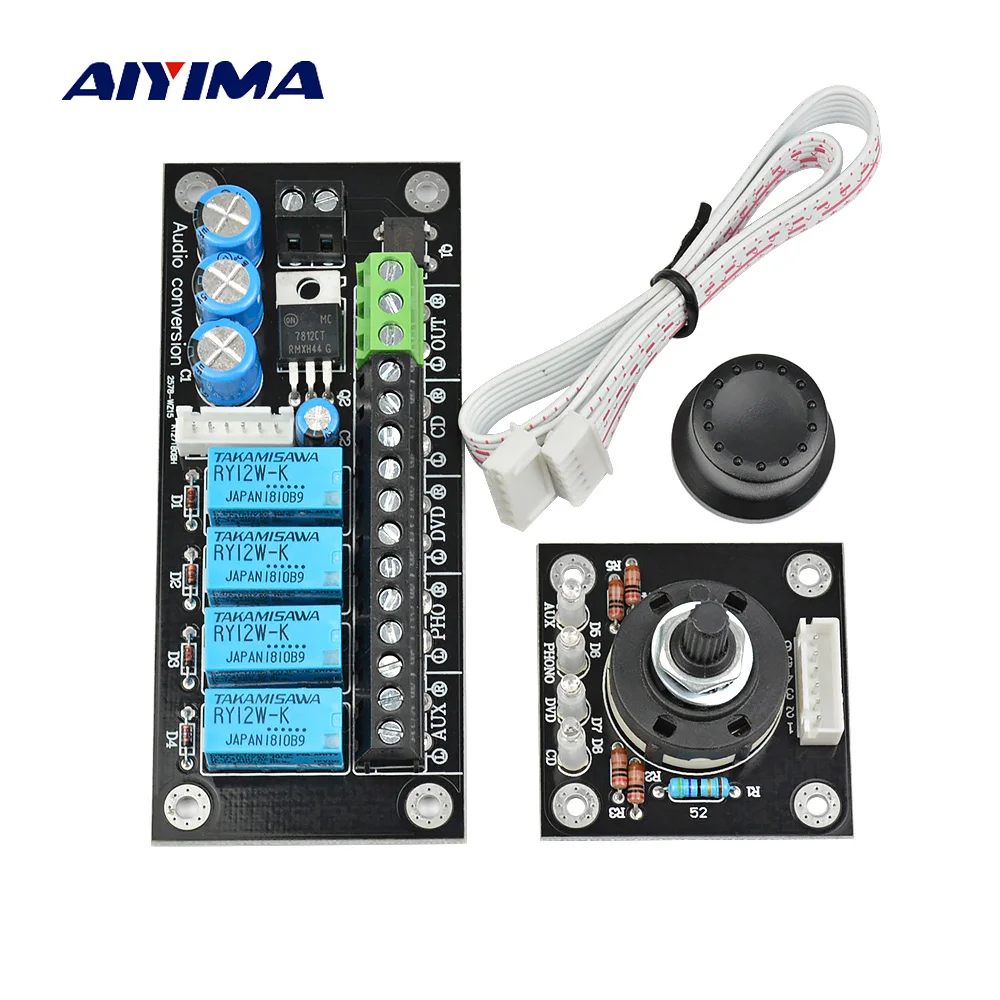 

AIYIMA Audio Switch Input Selection Board RCA Lotus Seat Stereo 4 Way Relay Adjustable Audio Signal Board Amplifier DIY AC12-15V